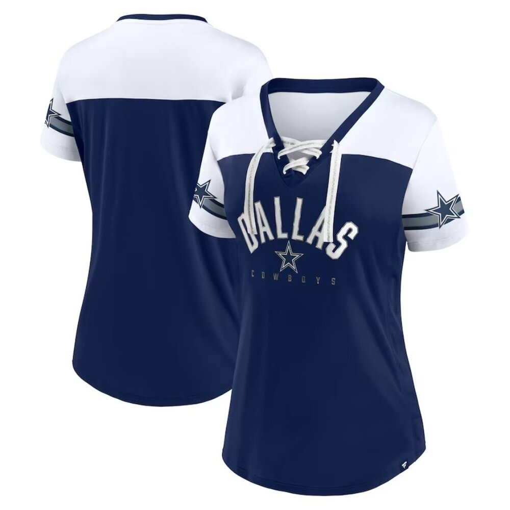 Fanatics Women's Dallas Cowboys Blitz & Glam Lace-Up V-Neck Jersey Top M MED NEW